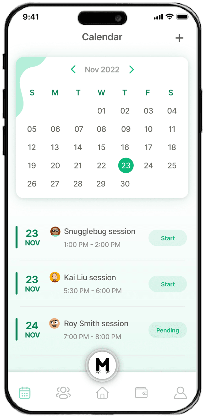 Mender calendar interface