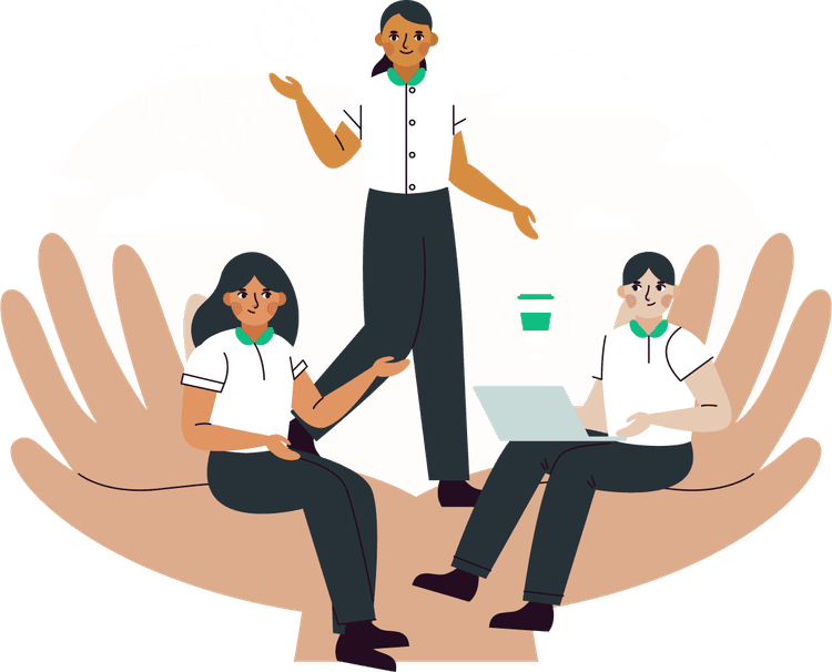 Faculty support illustration showing helping hands
