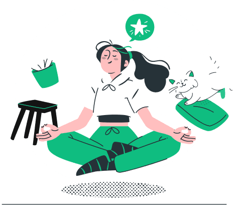 Student wellness illustration showing meditation and study balance